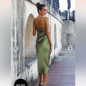 Beginning boutique midi satin dress in indigo